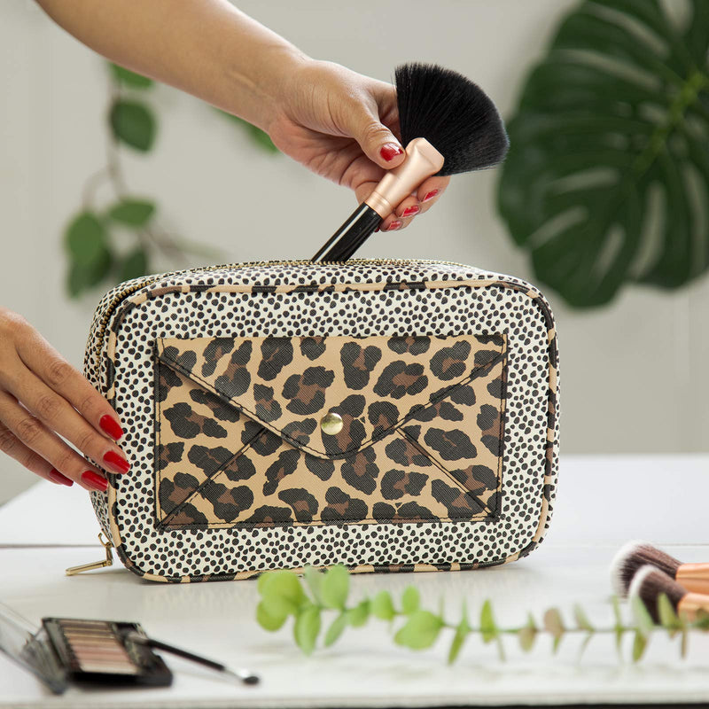 [Australia] - Nicole Miller Makeup Bag, Travel Toiletry Case, and Cosmetic Bag- 2 Zipper, Large Makeup Organizer (Animal Print) 