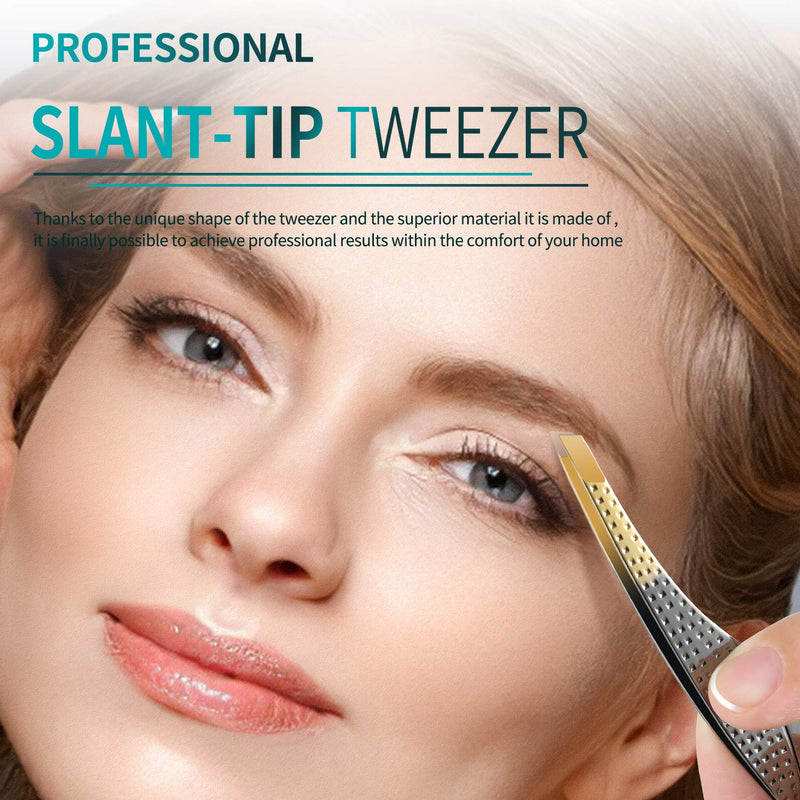 [Australia] - Taorey Slant Tip Tweezers Stainless Steel Precision Eyebrow Tweezers Set for Women Hair Removal Makeup Tools, 2 PCS 