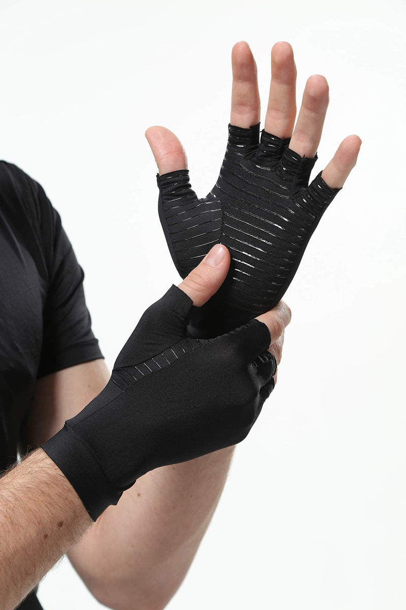 [Australia] - COPPER HEAL Arthritis Compression Gloves Rheumatoid Carpal Tunnel Glove Fingerless Pains Hands Support finger joint Small (1 Pair) 