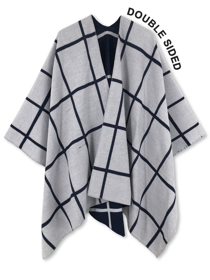 [Australia] - Moss Rose Women's Shawl Wrap Poncho Ruana Cape Open Front Cardigan for Spring Fall A Navy and White 
