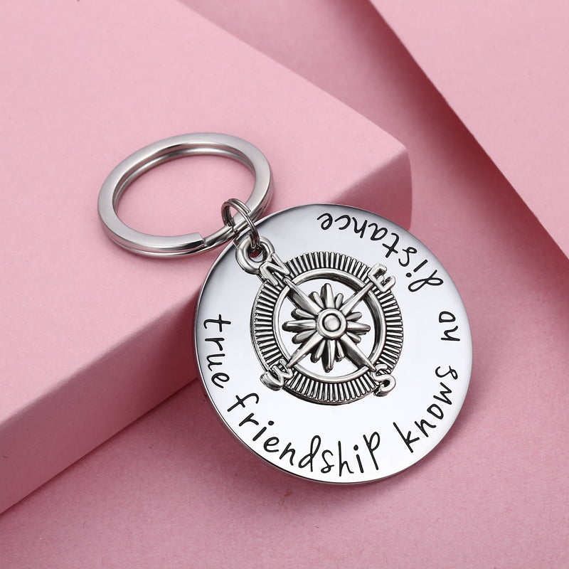 [Australia] - Udobuy Best Friend Keychain - True Friendship Knows No Distance Compass Keychain Long Distance Relationship Gifts 