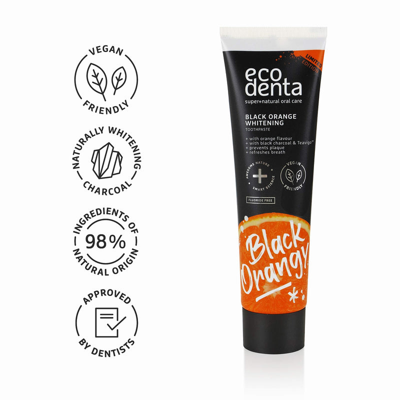 [Australia] - Ecodenta Activated Charcoal Teeth Whitening Toothpaste - Natural Black Orange Plaque Removal Fluoride Free Toothpaste 100ml 