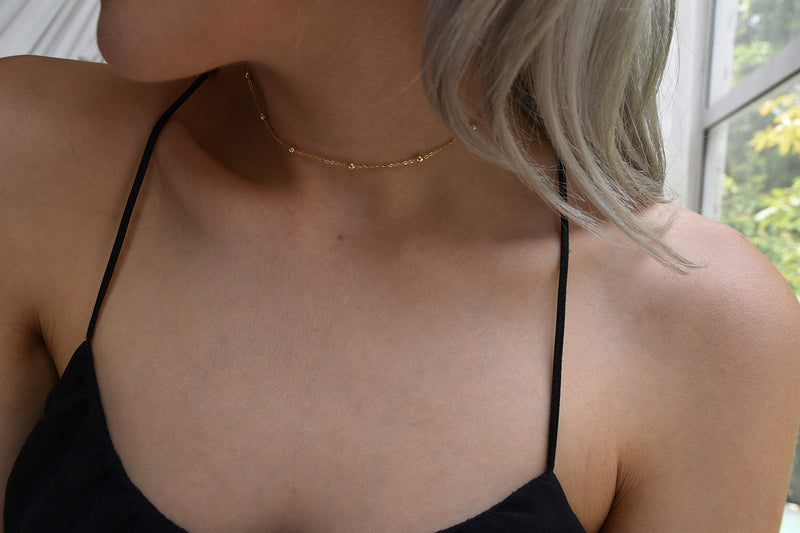 [Australia] - DELLA MODA Satellite Chain Choker Dainty Gold Necklace | 18k Gold Plated Hypoallergenic Brass 