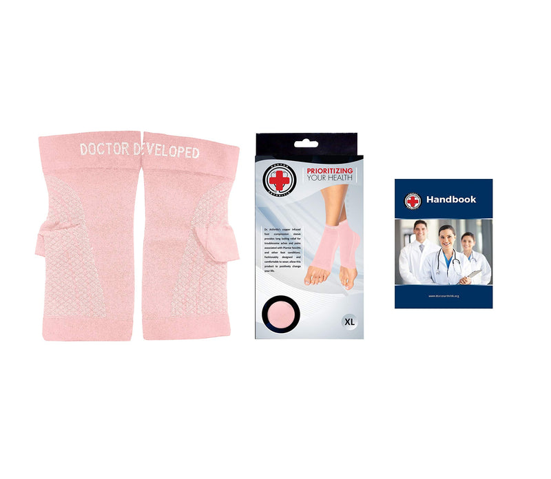 [Australia] - Doctor Developed Copper Infused Foot Compression Sleeves / Plantar Fasciitis Socks [PAIR] and Doctor Written Handbook Pink S 