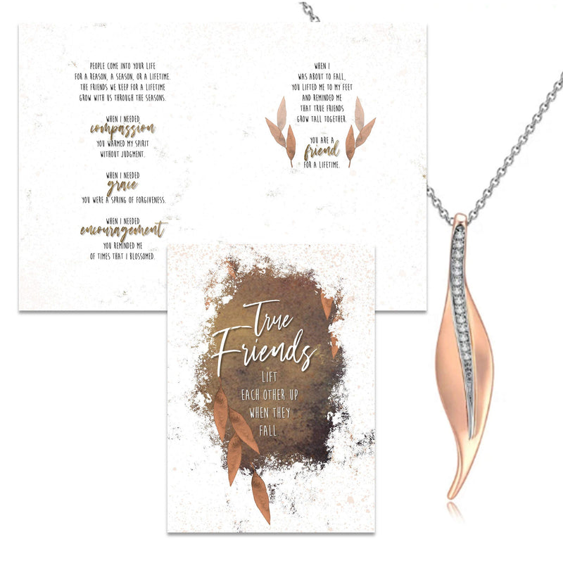 [Australia] - Smiling Wisdom - Rose Gold With Cubic Zirconia Long Leaf Necklace Gift Set - Reason Season Lifetime Friendship Greeting Card - Her True Best Woman BFF Friend – 18K Rose Gold Plated 