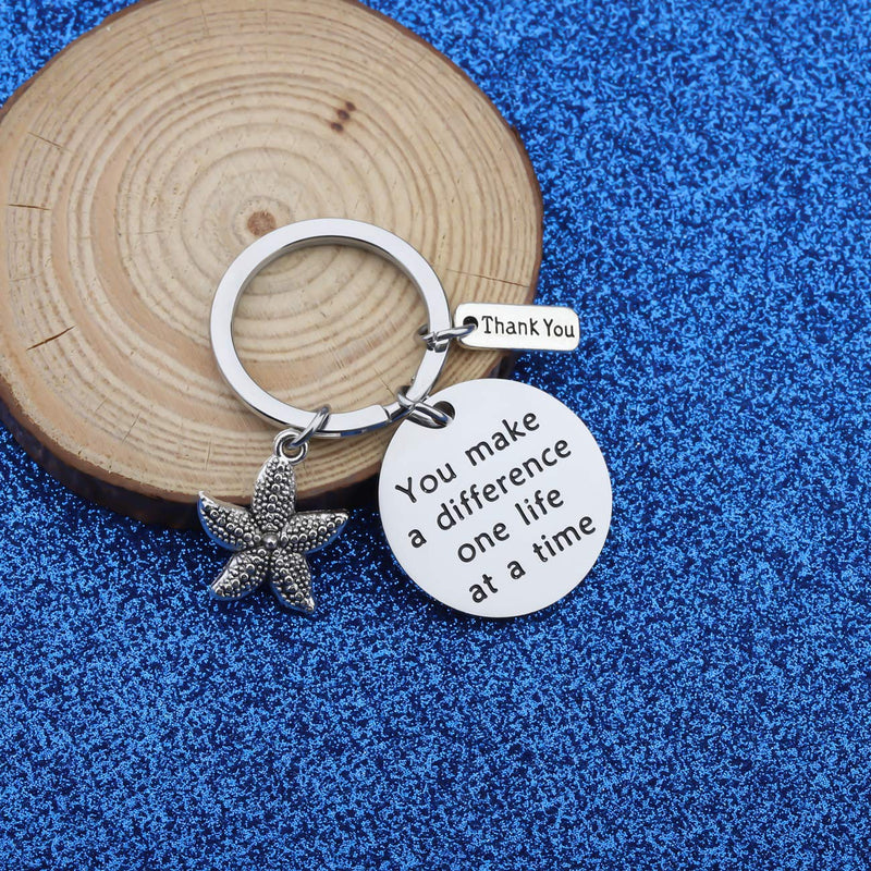 [Australia] - WUSUANED Thank You Gift Make A Difference One Life at A Time Starfish Keychain Sea Star Jewelry for Social Worker Nurse Volunteer you make a difference one life at a time keychain 