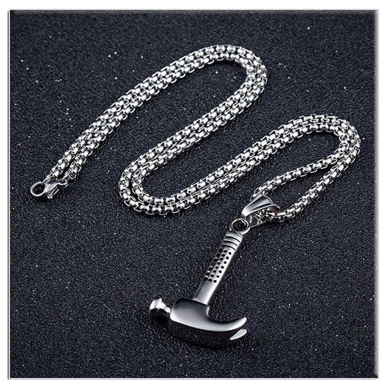 [Australia] - Xusamss Punk Titanium Steel Tool Hammer Pendant Necklace,24inches Link Chain 316L Steel Hammer 