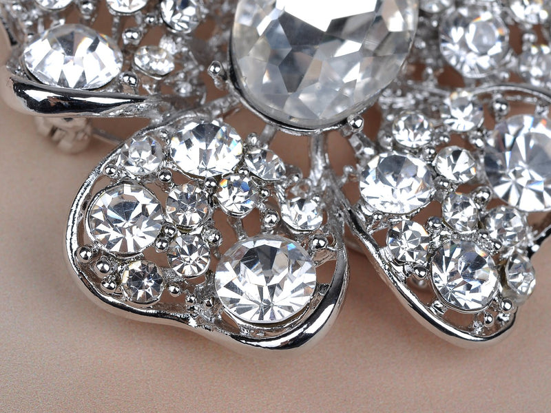 [Australia] - Alilang Shadow Clear Crystal Rhinestone Silvery Tone Flower Fashion Design Pin Brooch 