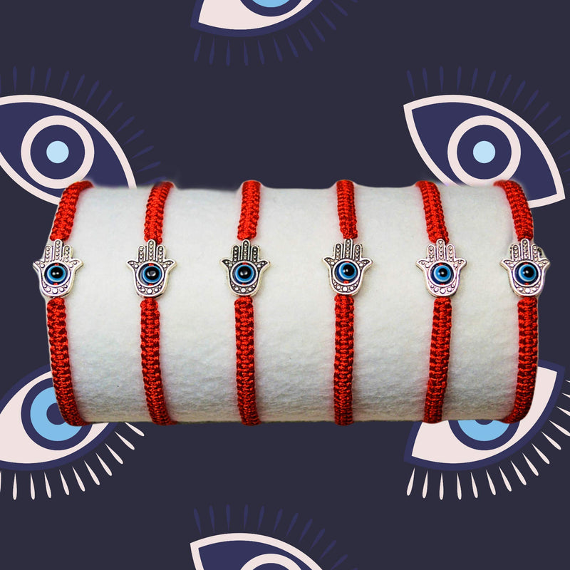 [Australia] - 6pcs Braided String Evil Eye Hamsa Hand Bracelet for Protection, a Symbol for Luck, Fortune, Protection and Prosperity, for Women, Men, Boys, & Girls Red 