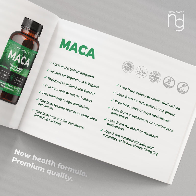 [Australia] - Newgate Labs Maca 90 High Strength Vegan Tablets 50mg Providing Organic Maca Root 500mg - for Skin Health - Premium Nutritional Supplement - Made in The UK � Halal, GMO Free 