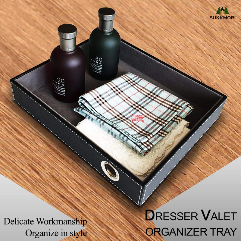 [Australia] - SUKKMORI Valet Tray Desk Organizer - PU Leather Nightstand Organizer for Men and Women - Dresser Tray - Catchall Tray for Key Jewelry Accessories - Vanity Tray Box - Bedside Table Charging Station 