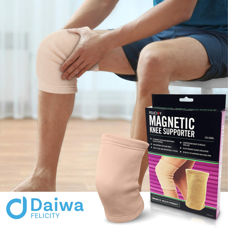 [Australia] - Daiwa Felicity Knee Compression Sleeve for Pain Provides Uniform Support to The Entire Knee – Magnetic Brace for Arthritis, Joint Pain, and Injury Recovery Fits Men and Women, Beige Medium (Pack of 1) 