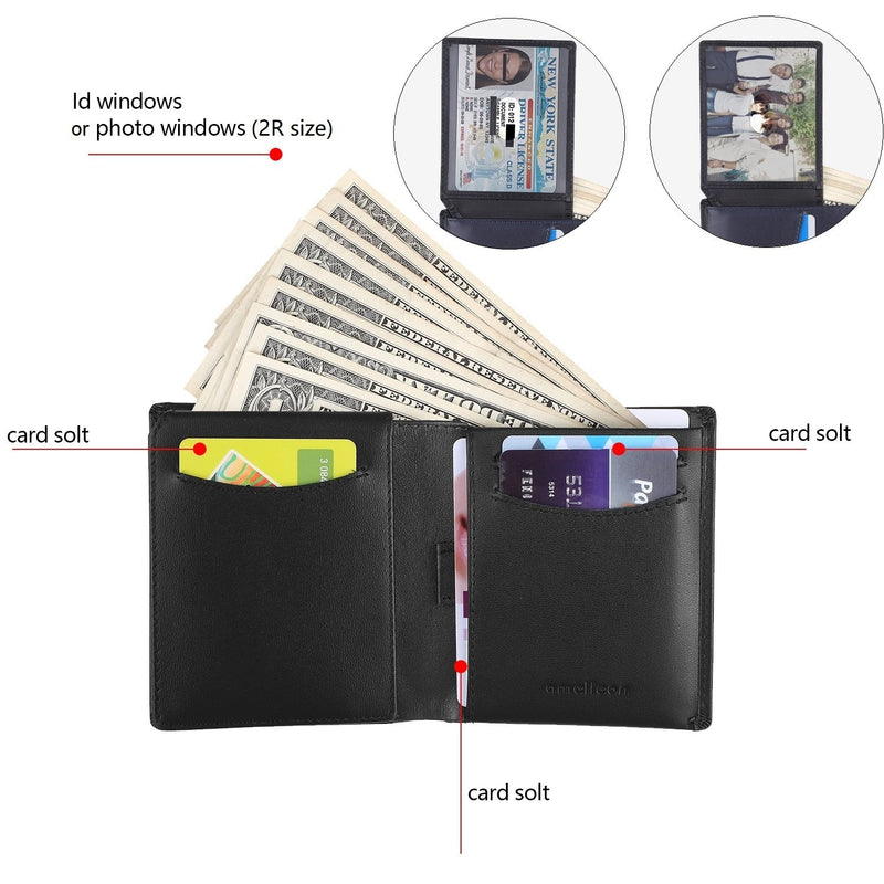 [Australia] - Bifold Trifold Leather RFID Mens Wallet with ID Window & Coin Pockets Black-blue 