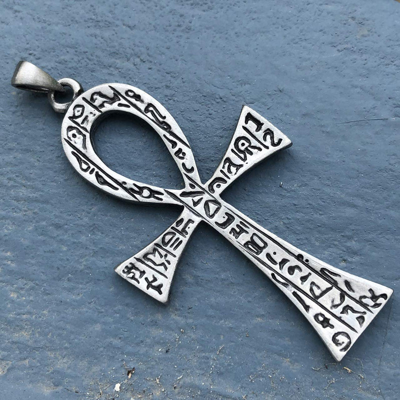 [Australia] - Jewelry Big Ankh cross of life Key of the Nile Antique silver Pewter Pendant Necklace w Silver Ball Chain 