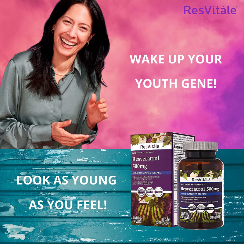 [Australia] - ResVitale Resveratrol 500mg - Anti Aging Skin Care Antioxidants Supplement for Heart Health & Daily Immune Support - Natural Trans Resveratrol Supplement with Grape Extract & Quercetin, 30 Veggie Caps 