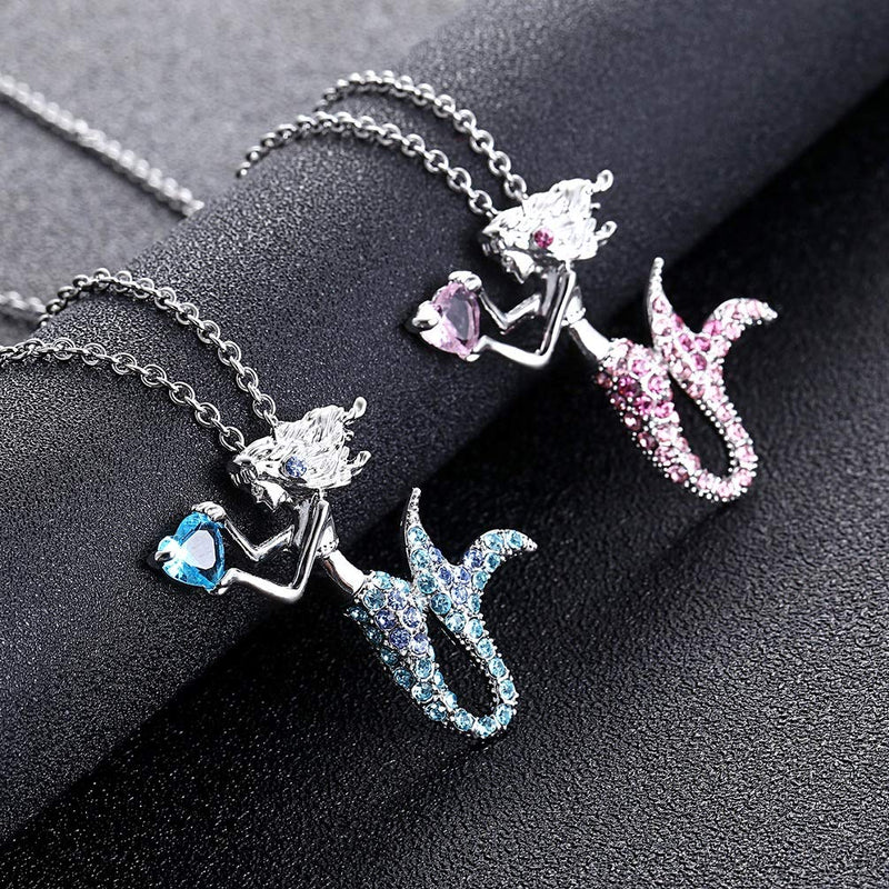 [Australia] - SAKAIPA Fashion Mermaid Birthstone Pendant Necklace Jewelry Fairytale Mermaid Gifts for Women Girls Mediterranean blue 