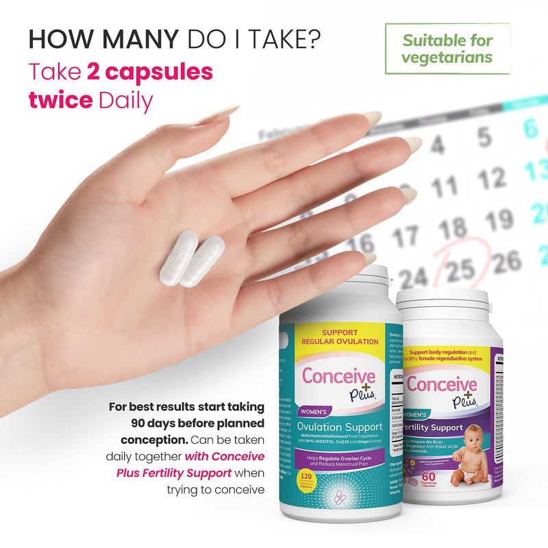 [Australia] - Conceive Plus Ovulation Support - Myo Inositol, CoQ10, Folic Acid Women Fertility Supplement - Female Hormone Balance & Ovarian Support PCOS Capsules - 120 Caps 