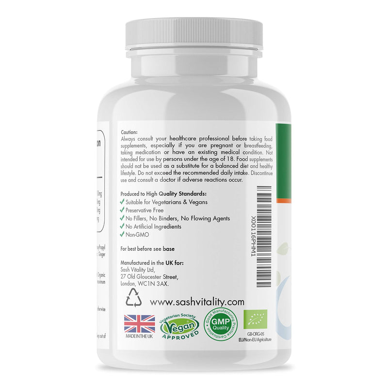 [Australia] - Organic Turmeric High Strength 2040mg Capsules with Black Pepper & Ginger – Advanced Turmeric Curcumin | 120 Vegan Turmeric Capsules | Certified Organic | UK Made Sash Vitality 