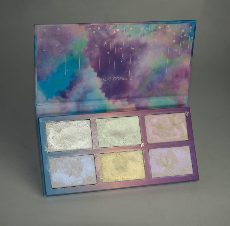 [Australia] - TZ COSMETIX - Aurora Borealis 6 Colors Highlighter / Glow Kit - Wet Soft Cream Powder Illuminating Makeup Palette - with Rainbow Star Box tz-6fb 