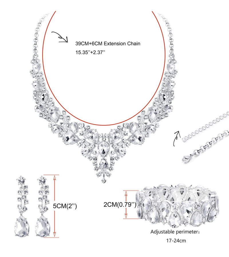 [Australia] - Udalyn Crystal Bridal Jewelry Sets for Women Necklace Earrings Bracelet Set for Wedding Rhinestone Bridesmaid Gifts fit with Wedding Dress A:3pcs-Silver Tone 