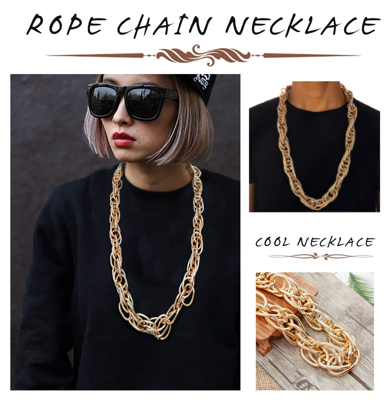 [Australia] - Hanpabum Gold Plated Chunky Rope Chain Necklace and Large Hollow Casting Triangle Bamboo Hoop Earrings Set for Men Women Costume Jewelry Punk Hip Hop Rapper Style A:Triangle 