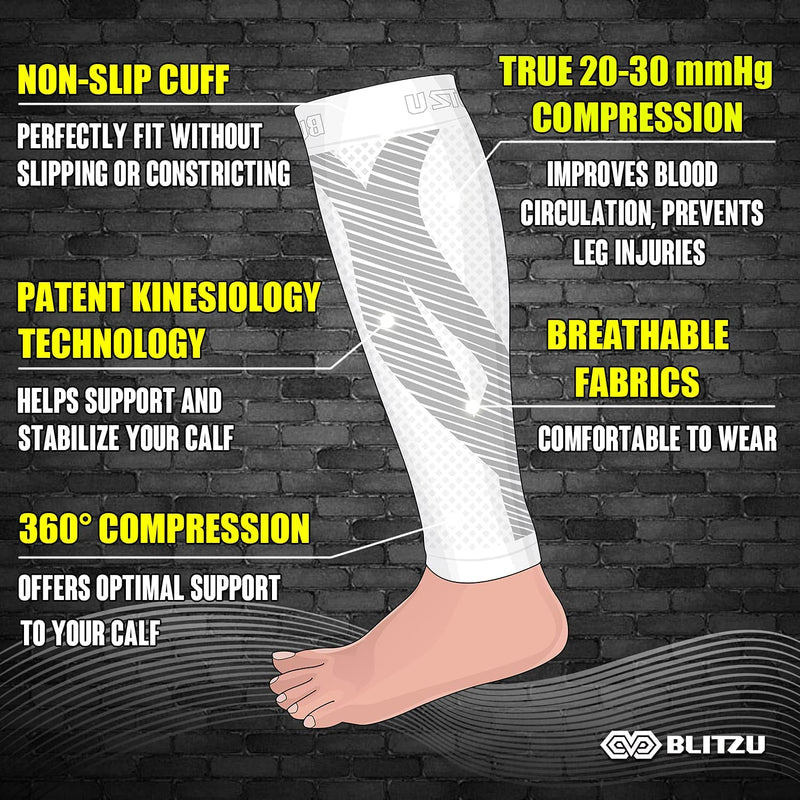 [Australia] - BLITZU 3 Pairs Calf Compression Sleeves for Women and Men Size XXL, One White, One Pink, One Purple Calf Sleeve, Leg Sleeve. 