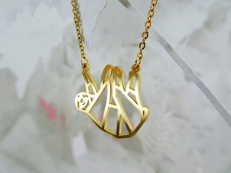 [Australia] - La Menagerie Sloth Gold Origami Jewelry & Gold Geometric Necklace – 18 Karat Plated Gold Necklace & Sloth Necklaces for Women – Sloth Necklace for Girls & Origami Necklace 