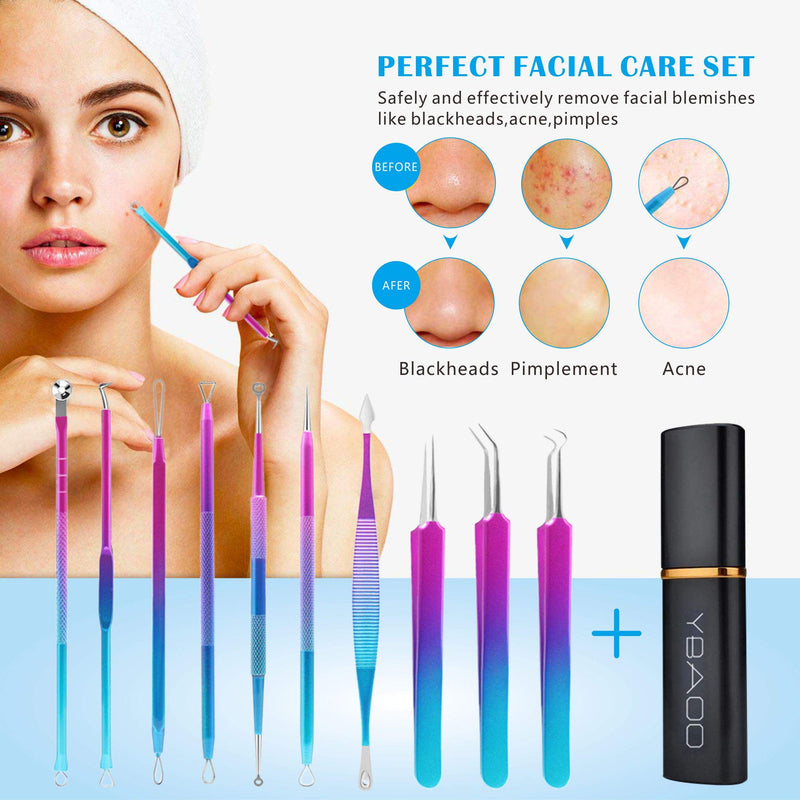 [Australia] - [New]Blackhead Remover Pimple Extractor Tool 10PCS, Ybaoo Professional Surgical Pimple Popper Tool Kit - Treatment for Blackheads, Pimples, Whiteheads and Zit Popper (Colorful) Colorful-10pcs 