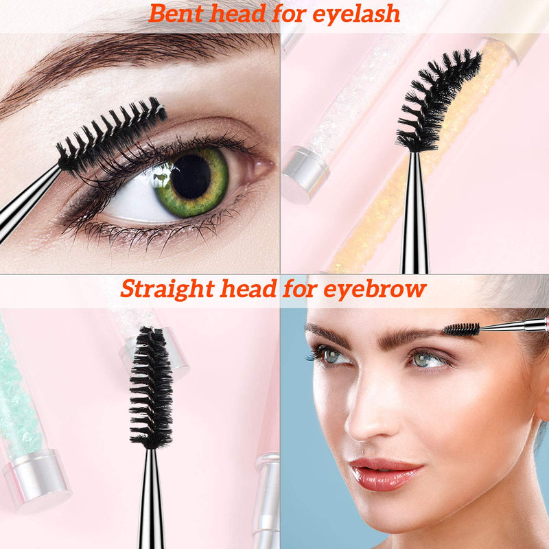 [Australia] - 10 Pieces Eyelash Brush with Cap Eye Brow Brush Applicator Eyelash Extension Mascara Brush with Crystal Handle Portable Eyebrow Spiral Brushes Wands Reusable Cosmetic Brush Makeup Tool 