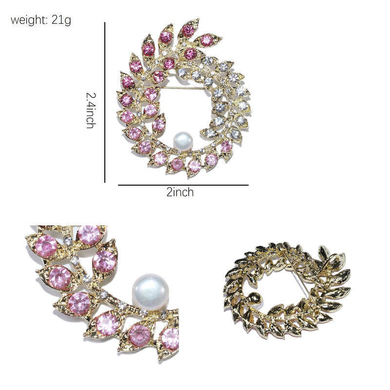 [Australia] - Round Flower Leaf Vine Brooch Pin for Women Fully-Jewelled with Freshwater Pearl& Rhinestone Crystal for Wedding Party Prom Gift Necklace Dual Use Lapel Pin Accessories for Shawl Scarf Buckle Sweater Cardigan 