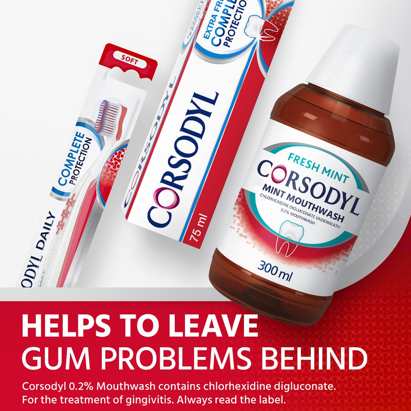 [Australia] - Corsodyl Antibacterial Mouthwash Fresh Mint, Bleeding gum treatment, Prevents gum disease, 300 ml 