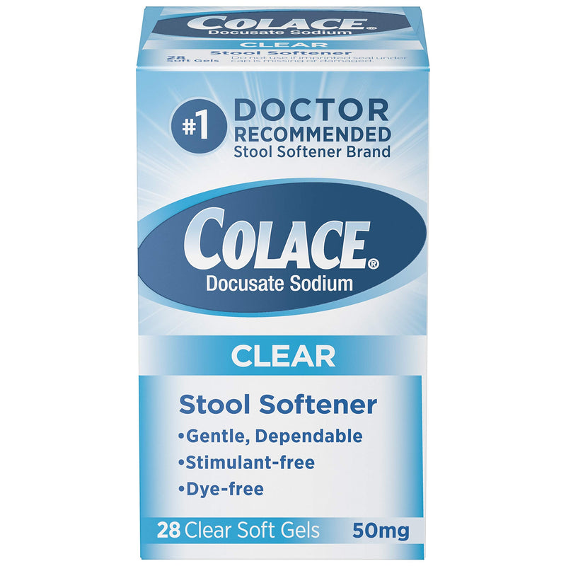 [Australia] - Colace Clear Stool Softener 50mg Soft Gels 28 Count Docusate Sodium Stool Softener for Gentle Dependable Relief Doctor Recommended 