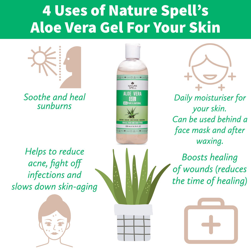 [Australia] - Nature Spell Aloe Vera Gel 99% Pure 200ml – Soothing & Hydrating - For All Hair & Skin Types - Made In The UK, 100% Vegan 