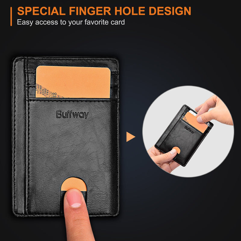 [Australia] - Buffway Slim Minimalist Front Pocket RFID Blocking Leather Wallets for Men Women Alaska Black 