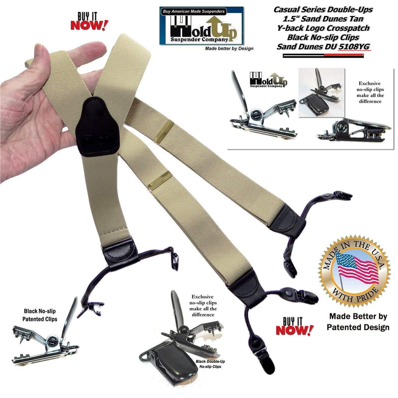 [Australia] - Holdup USA made Sand Dunes Light Tan Dual Clip Double-Ups Style Suspenders with Patented No-slip center pin Clips 