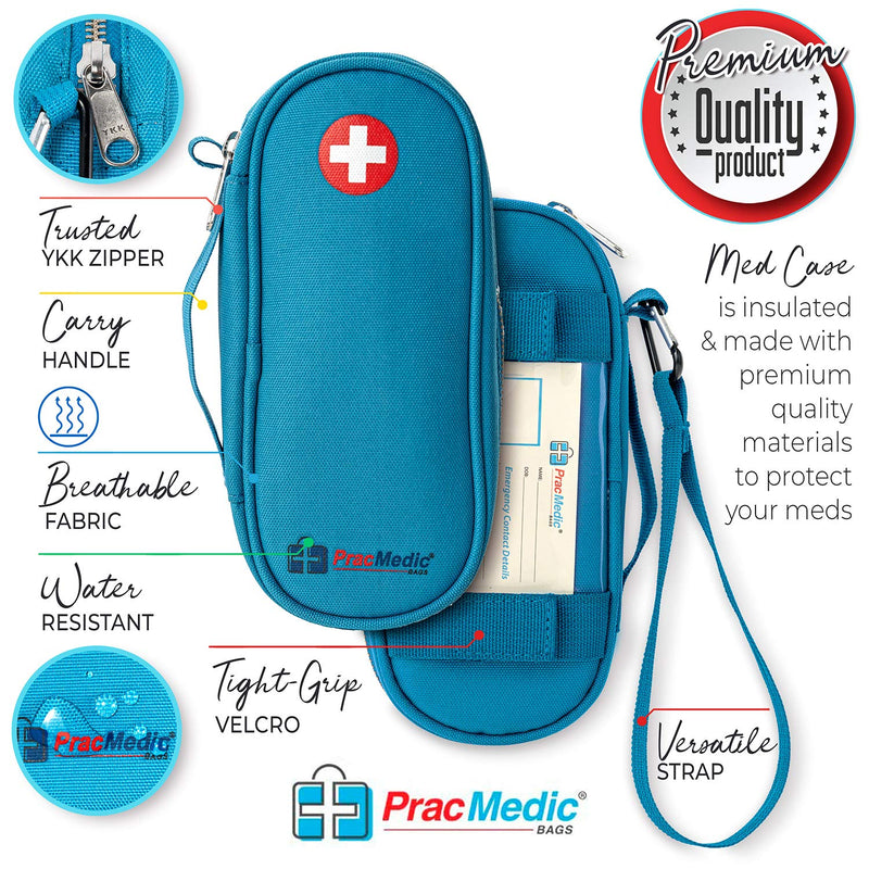 [Australia] - PracMedic Bags Epipen Carrying Case- Holds Epi Pens, Auvi Q, Epinephrine, Inhaler, Medicine Syringe, Diabetic Supplies, Portable and Insulated, Travel Medicine Bag for Emergencies, Updated (Teal) Teal 