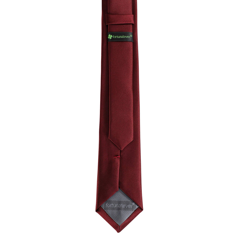 [Australia] - Fortunatever Mens Solid Color Tie,Slim Necktie With Multiple Colors+Pocket Square Burgundy Red 