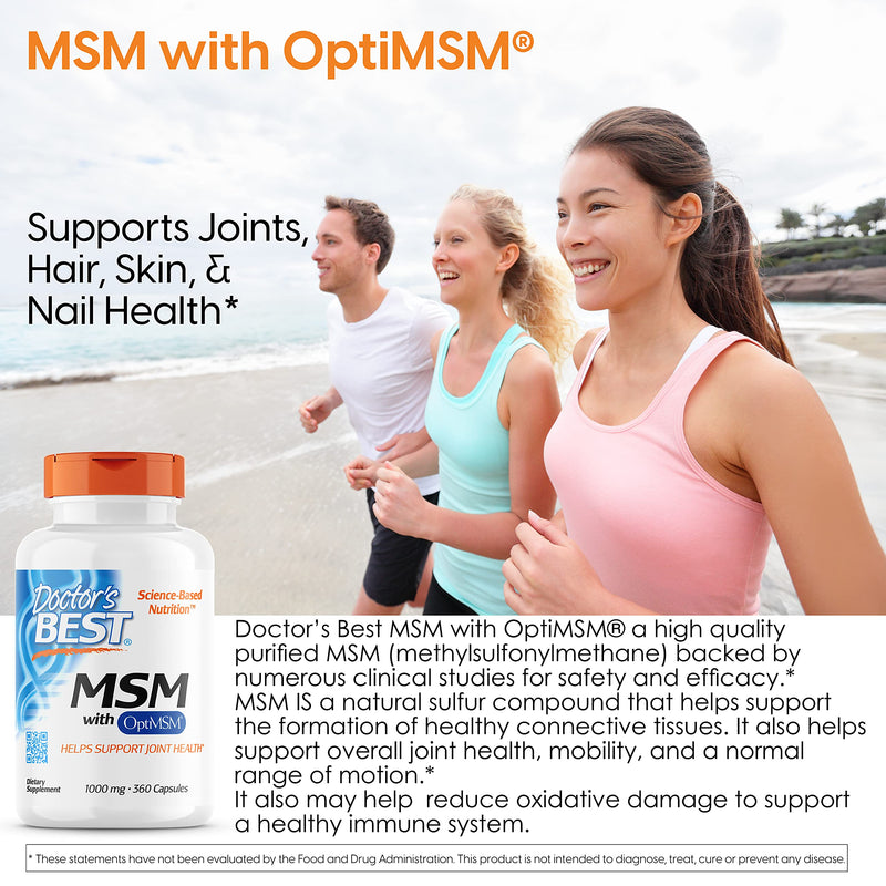 [Australia] - Doctor's Best MSM with OptiMSM, Joint Support, Immune System, Antioxidant and Protein-Building Role, Non-GMO, Gluten Free, 1000 mg, 360 Capsules 