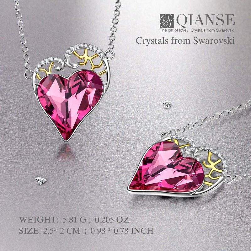 [Australia] - QIANSE Jewelry Gifts Love Happens White Gold Plated Necklace Earrings with Heart Pendant, Red Swarovski Crystals Jewelry Gift Packing, Christmas Birthday Gifts Necklaces for Women 