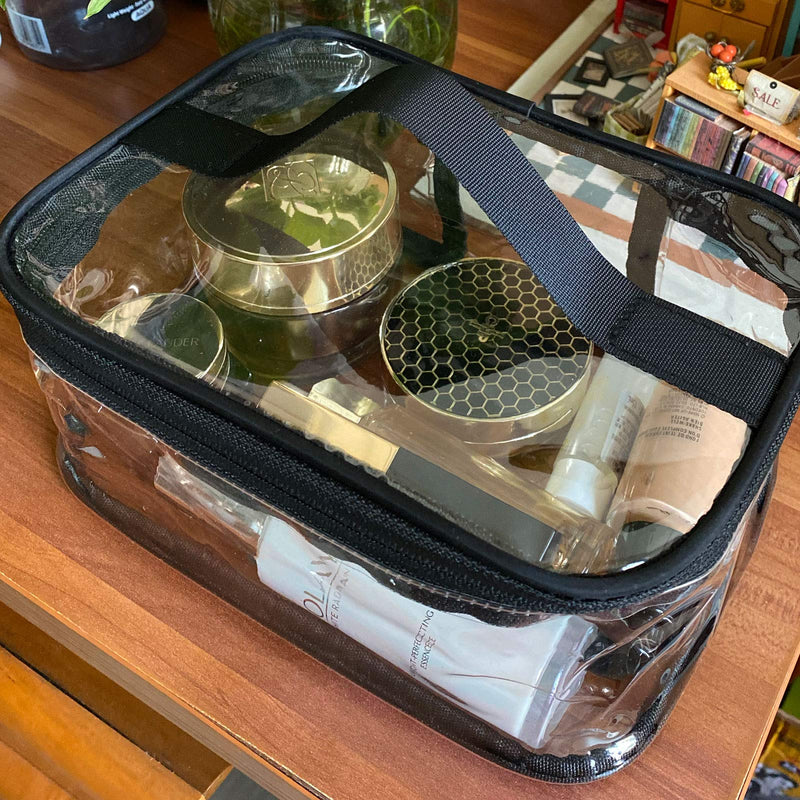 [Australia] - FIYUK Toiletry Bag Makeup Cosmetic Clear Bag Portable Waterproof Transparent Travel Large Storage Black 