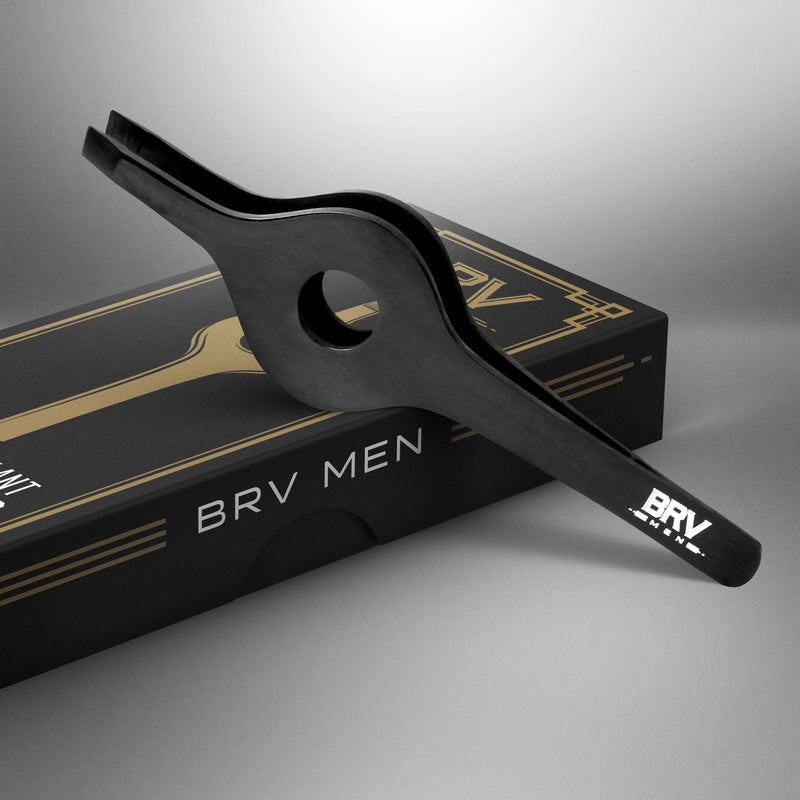 [Australia] - BRV MEN Wide Grip Slant Tweezers - Titanium Coated Stainless Steel - Perfectly Aligned Slanted Tips for Ultra Precision - Professional Tweezers for Eyebrows and Nose/Ear/Facial Hair - (Black) Black 