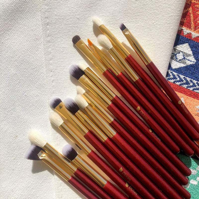 [Australia] - DUcare Eye Makeup Brushes 15pcs Red Eyeshadow Makeup Brushes Set with Soft Synthetic Hairs & Real Wood Handle for Eyeshadow, Eyebrow, Eyeliner, Blending 