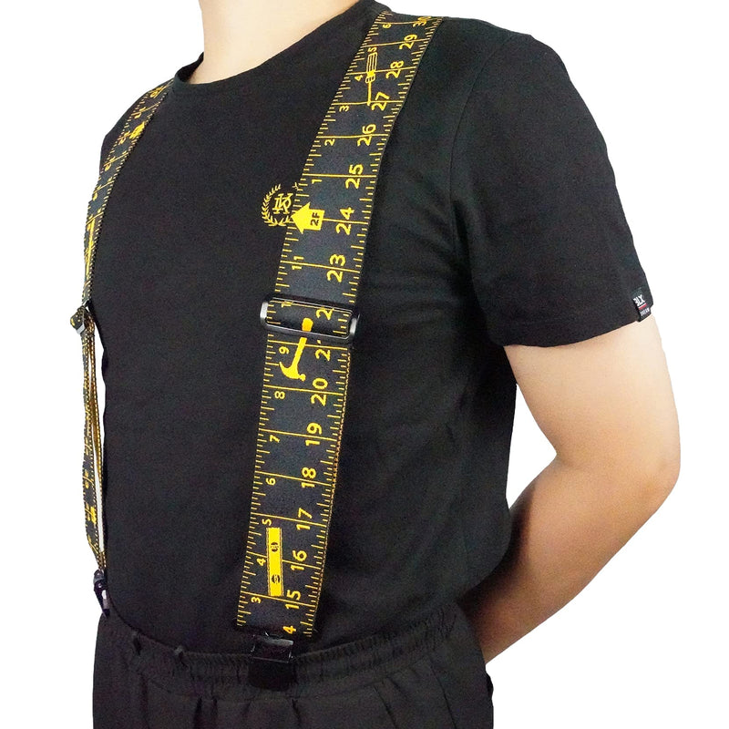 [Australia] - Melo Tough Men's Suspenders Fully Elastic 2 inch Wide X back Heavy Duty Tradesperson's Pants Suspender with Leather Patch Black Rule 