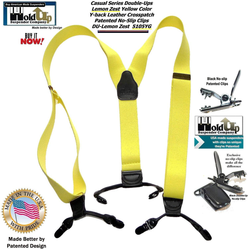 [Australia] - Holdup Suspender Brand Lemon Zest Yellow Dressy Y-back Suspenders in Double-Ups Style with No-slip Clips 