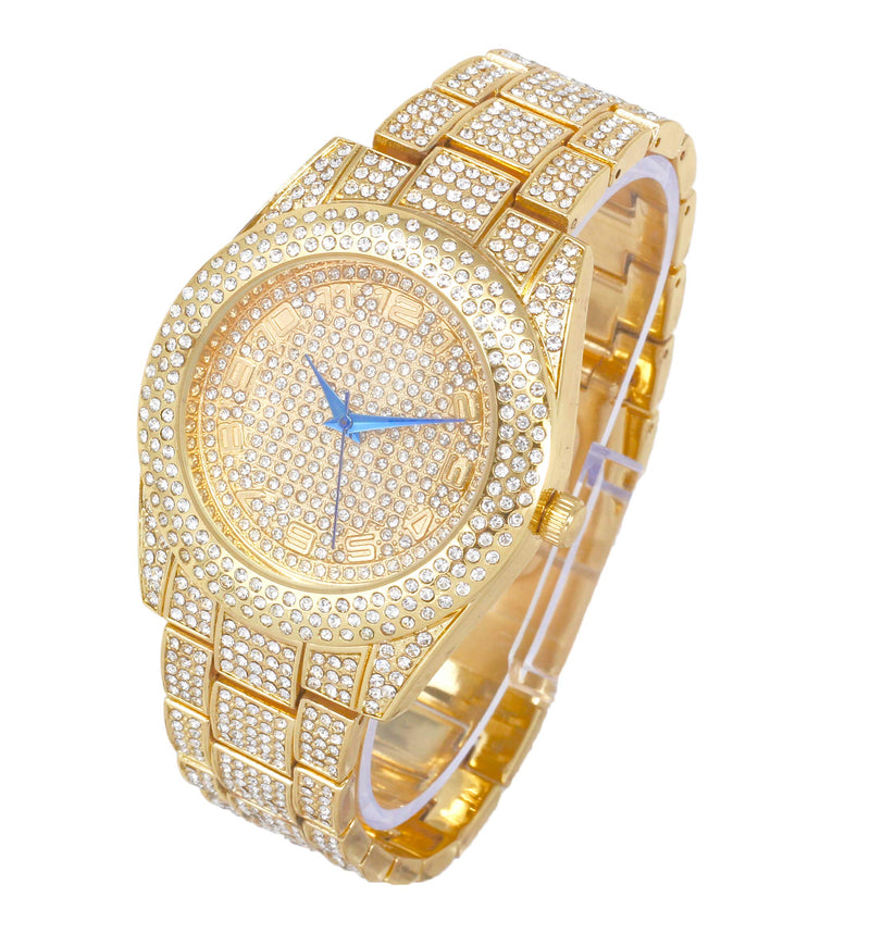 [Australia] - Ice on Blast! Bling'ed Out Hip Hop Rolly Looks with Ice on Watch Trim and Band with Matching Zig Zag Bling'ed Out Necklace Sets - ZZ Necklace Sets ST10328 Gold/Gold 