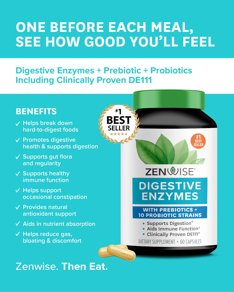 [Australia] - Zenwise Digestive Enzymes Probiotics and Prebiotics - Digestion and Bloating Relief for Women and Men, Lactose Absorption with Amylase & Bromelain (60 Count (Pack of 1)) 60 Count (Pack of 1) 