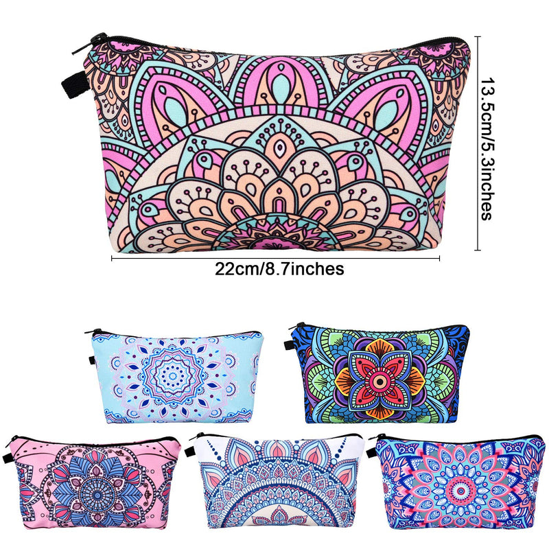 [Australia] - 8 Pieces Makeup Bag Toiletry Pouch Bag Waterproof Travel Cosmetic Bag with Mandala Flowers Design, 8 Styles (Half Round Mandala Flowers) Half Round Mandala Flowers 