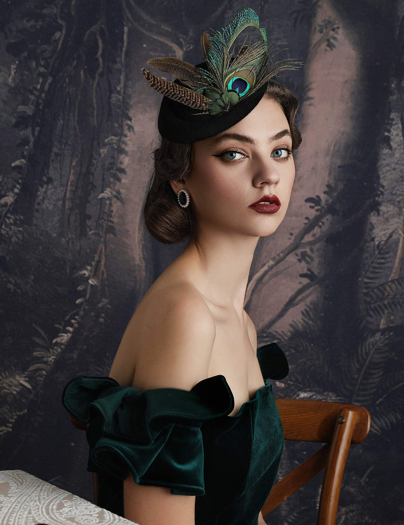 [Australia] - BABEYOND Fascinators Hat Derby Pillbox Hat Cocktail Tea Party Feather Headband Black 