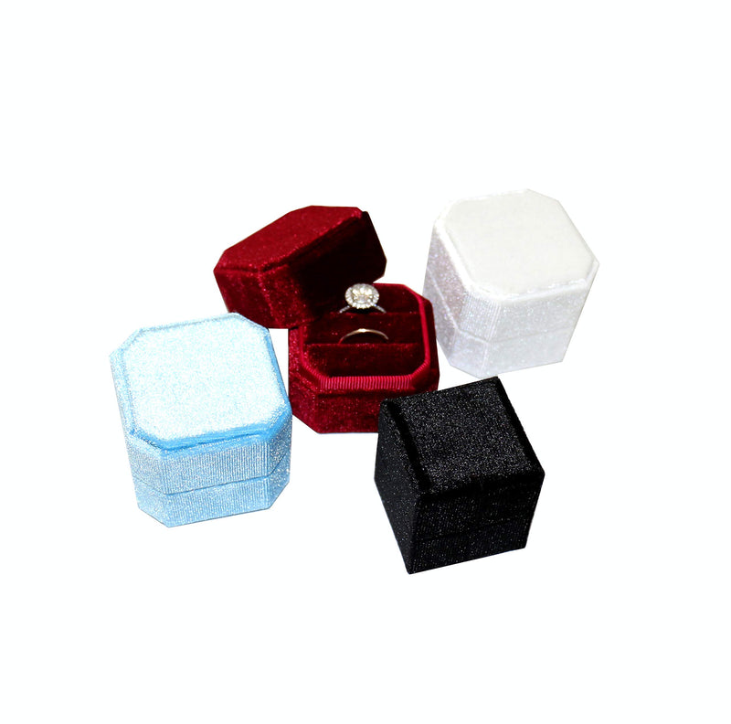[Australia] - Flowers & Bliss Velvet Square Bevel Single Ring Box, Photography Prop, Vintage Wedding Ceremony Ring Box Detachable Lid, Engagement, Modern, Single Ring Box (Pink Bevel, Single Ring Box) Pink Bevel 