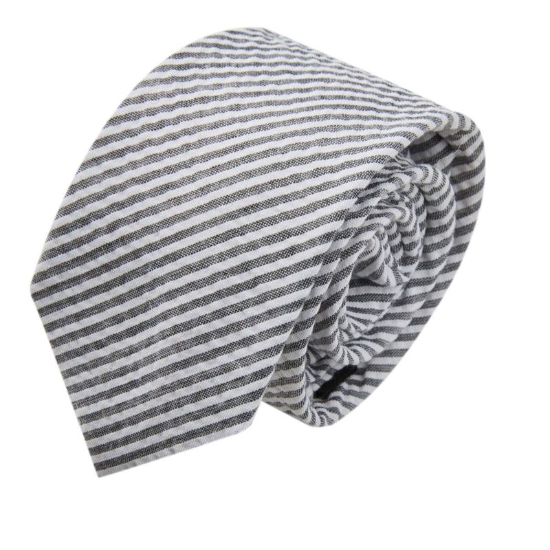 [Australia] - Jacob Alexander Men's Seersucker Striped Pattern Slim Neck Tie Black 